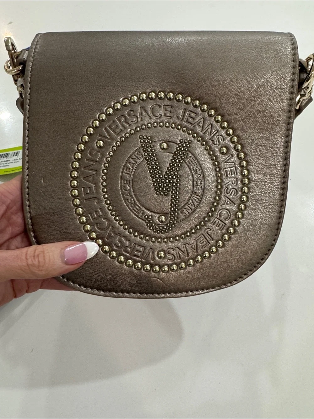 Versace Jeans Collection Taupe/Brown Embossed Logo Crossbody Bag